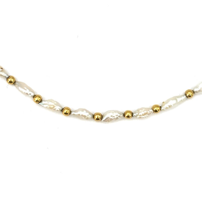 Collana micro perle fiume e palline oro giallo - 39 cm; 5.72 gr