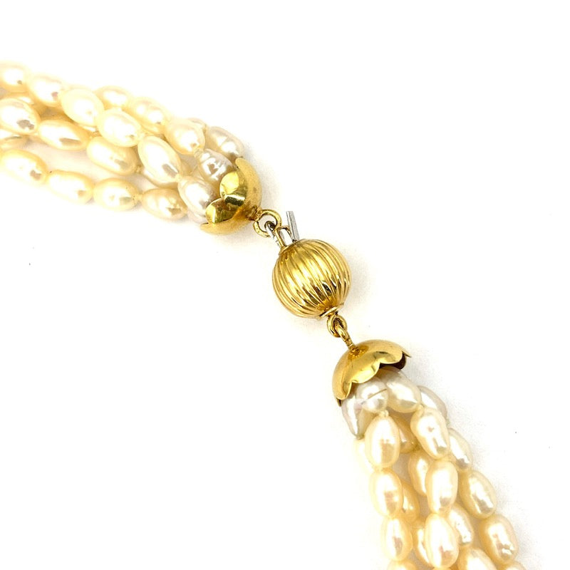 Collana torchon 5 fili microperle e oro - 42 cm; 56.15 gr