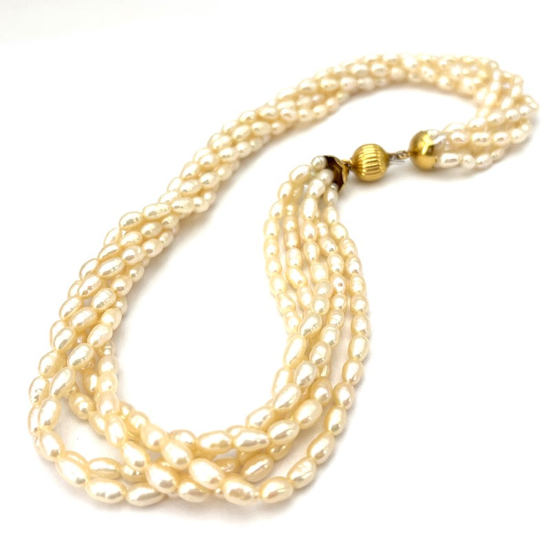 Collana torchon 5 fili microperle e oro - 42 cm; 56.15 gr