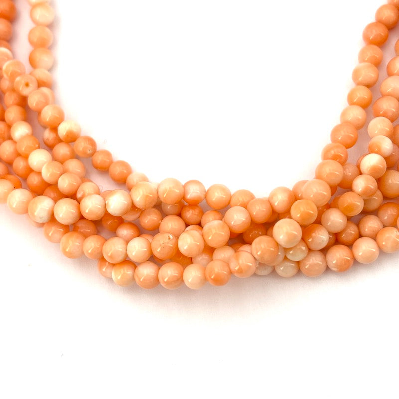 Collana torchon corallo rosa a 6 fili e oro - 109 gr