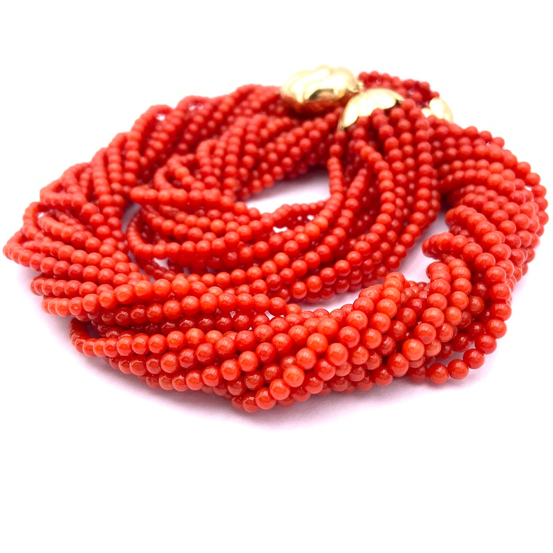 Collana torchon corallo rosso a 14 fili e oro - 120 gr