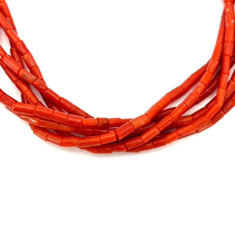 Collana torchon corallo rosso a 6 fili e oro - 50.2 gr; 39 cm