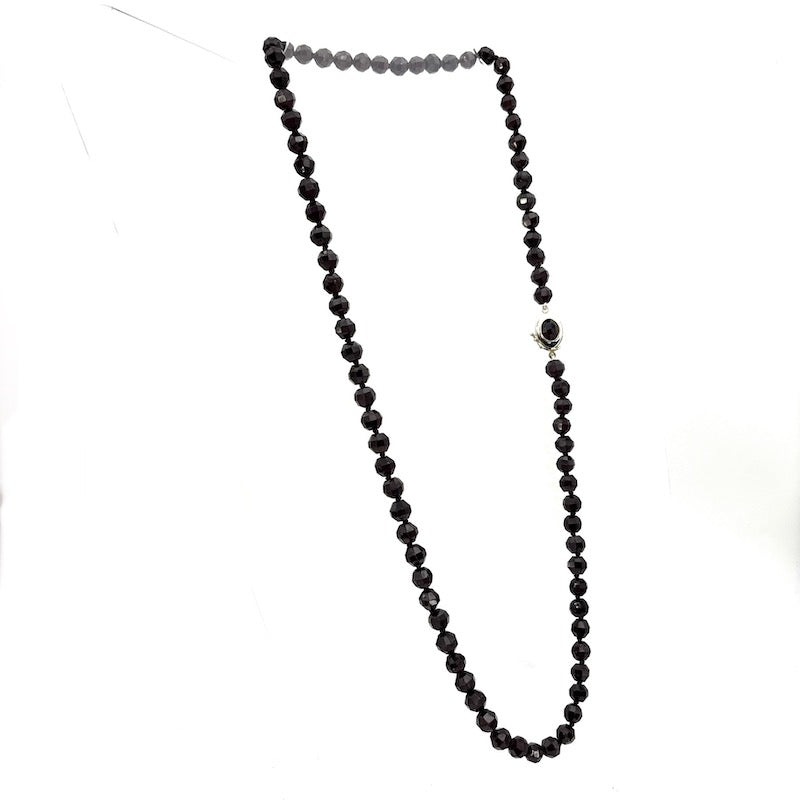 Collana vintage granato e argento, in stile - 78 cm; 116.7 gr