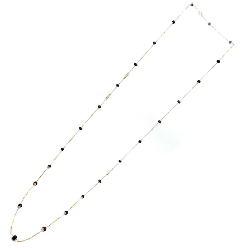 Collana vintage lunga, granato e catena alternata losanghe oro - 130 cm; 27.98 gr