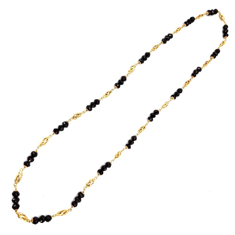 Collana vintage lunga, granato e catena alternata oro - 78 cm; 49.95 gr