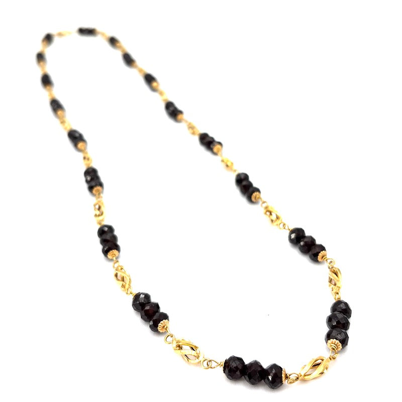 Collana vintage lunga, granato e catena alternata oro - 78 cm; 49.95 gr