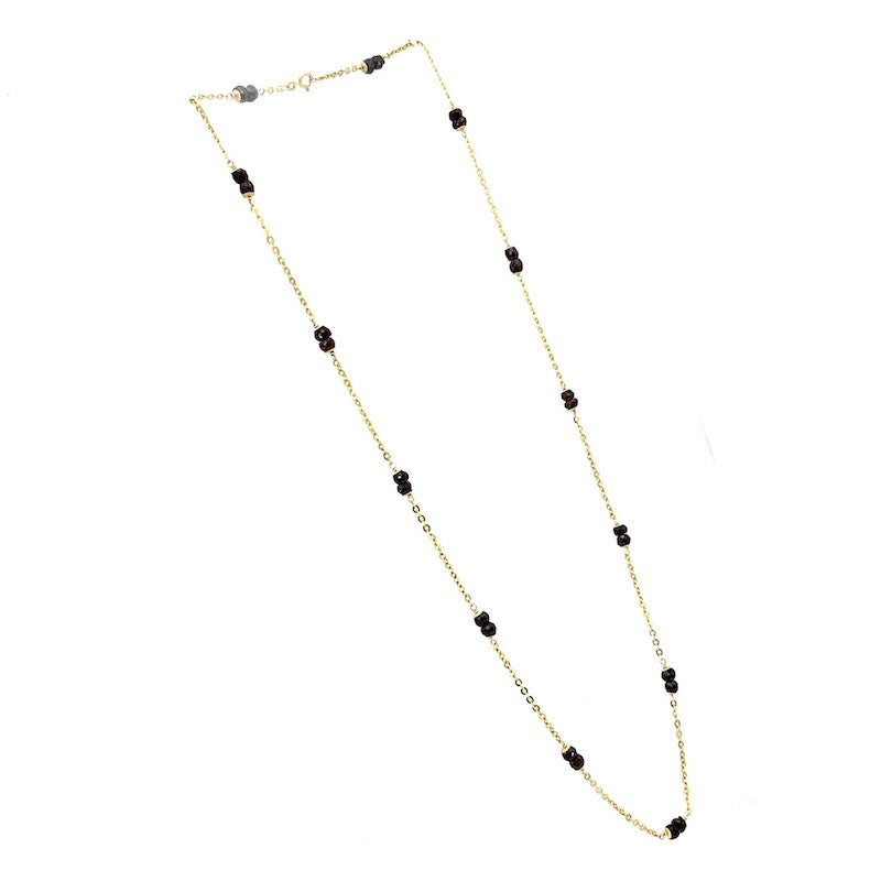 Collana vintage lunga, granato e catena alternata oro - 80 cm; 27.52 gr
