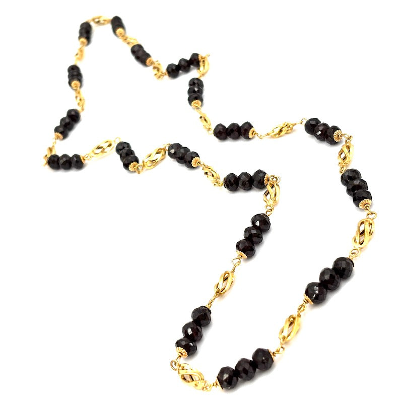 Collana vintage lunga, granato e catena alternata oro - 78 cm; 49.95 gr