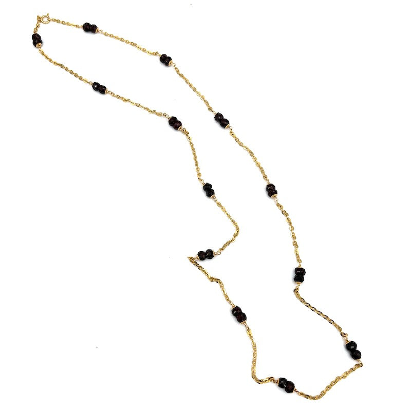 Collana vintage lunga, granato e catena alternata oro - 80 cm; 27.52 gr