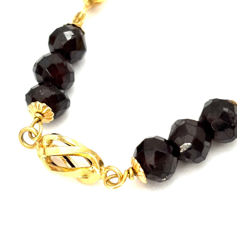 Collana vintage lunga, granato e catena alternata oro - 78 cm; 49.95 gr