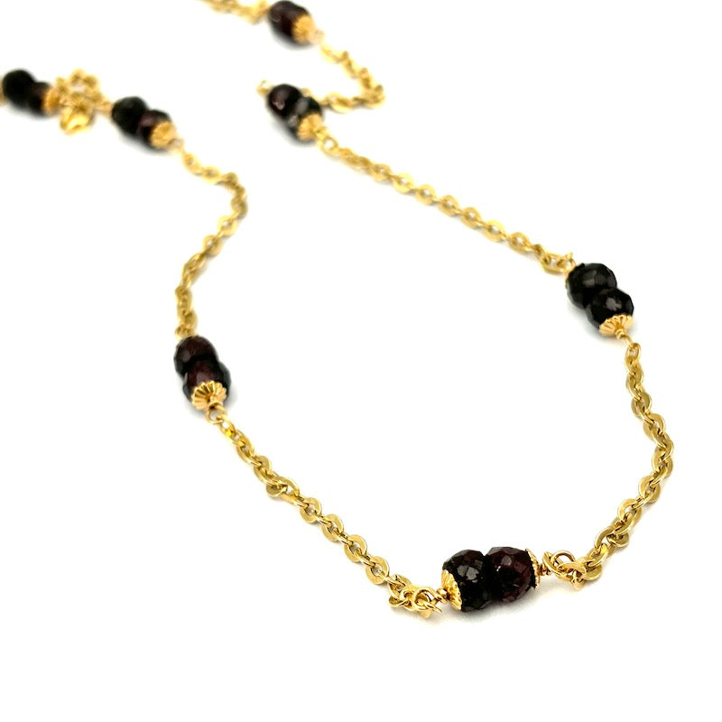 Collana vintage lunga, granato e catena alternata oro - 80 cm; 27.52 gr