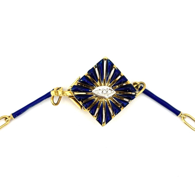 Collier capolavoro acquamarina, brillanti, smalti blu - 41 cm; 56.4 gr