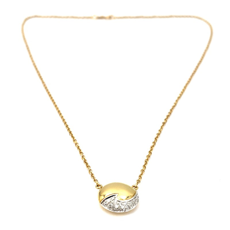 Collier ciondolo bottone oro giallo e onda brillanti; 8.63 gr