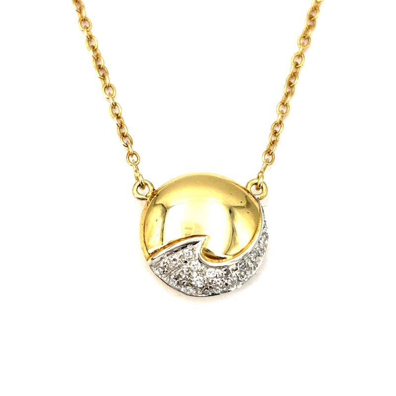 Collier ciondolo bottone oro giallo e onda brillanti; 8.63 gr