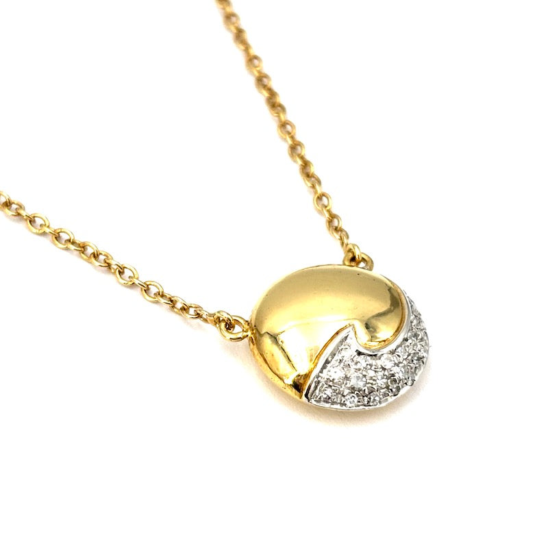 Collier ciondolo bottone oro giallo e onda brillanti; 8.63 gr