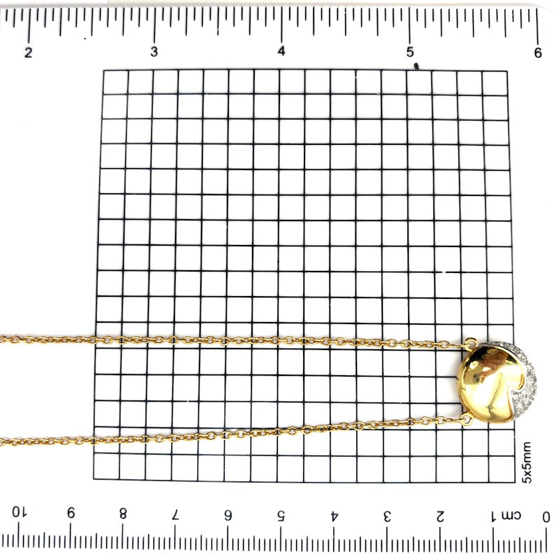Collier ciondolo bottone oro giallo e onda brillanti; 8.63 gr