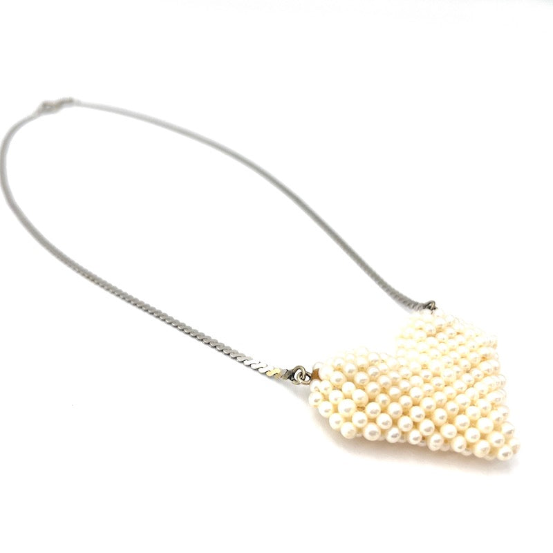 Collier cuore microperle oro bianco; 18.18 gr - 44 cm