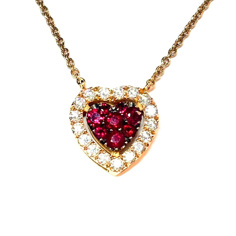 Collier cuore rubino, brillanti e oro rosa; 5.41 gr
