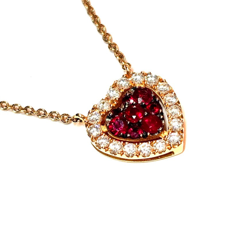 Collier cuore rubino, brillanti e oro rosa; 5.41 gr