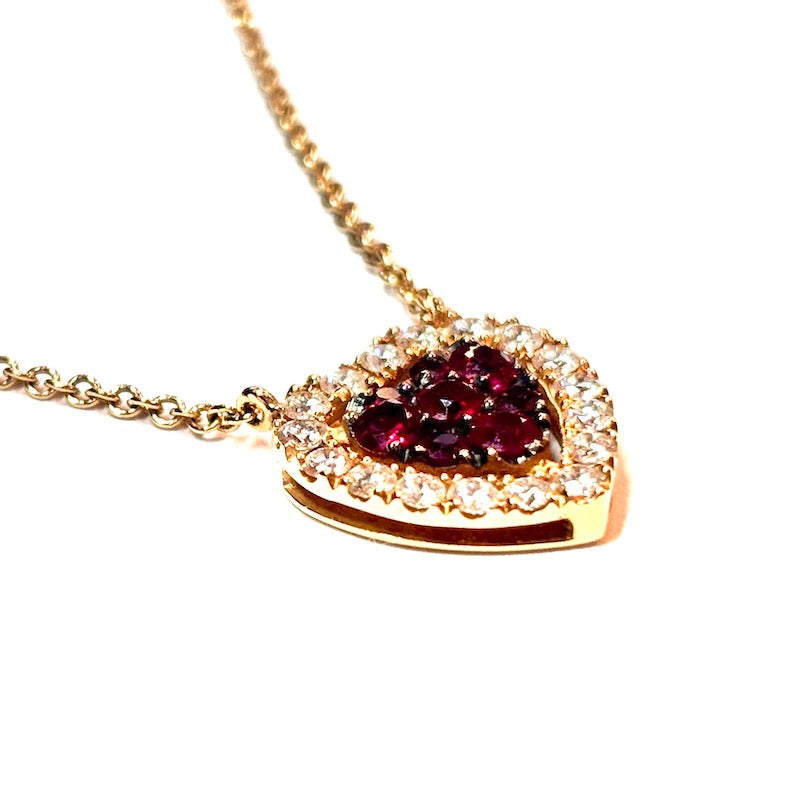 Collier cuore rubino, brillanti e oro rosa; 5.41 gr