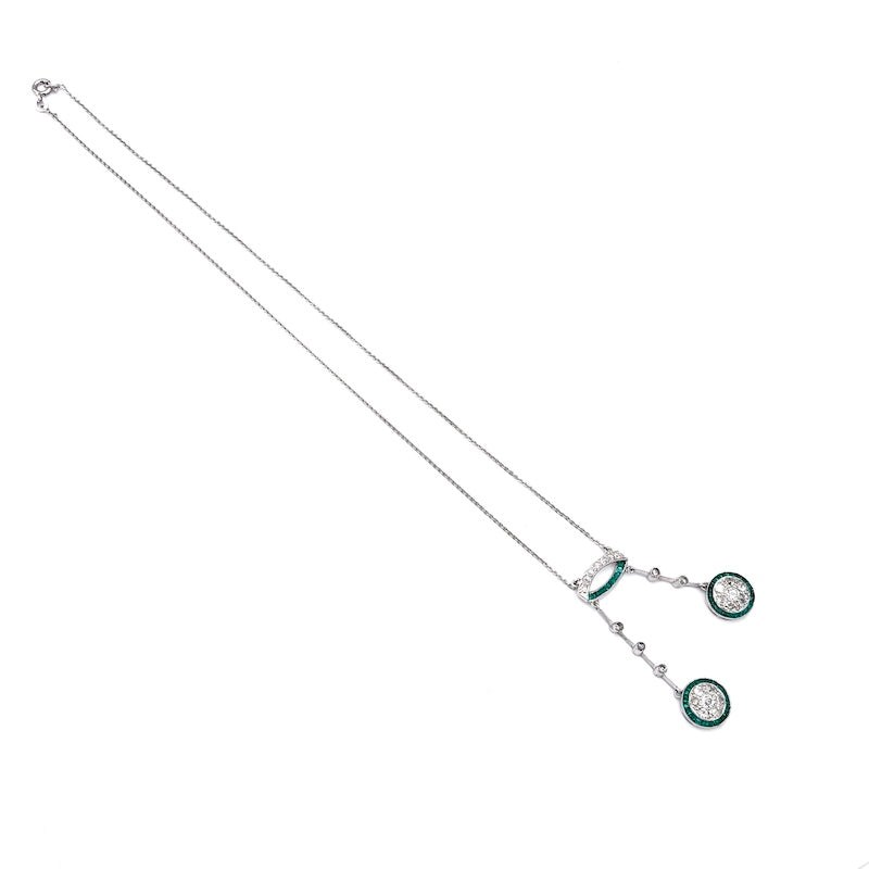 Collier d'epoca smeraldi, diamanti, oro bianco, Francia; 7.34 gr