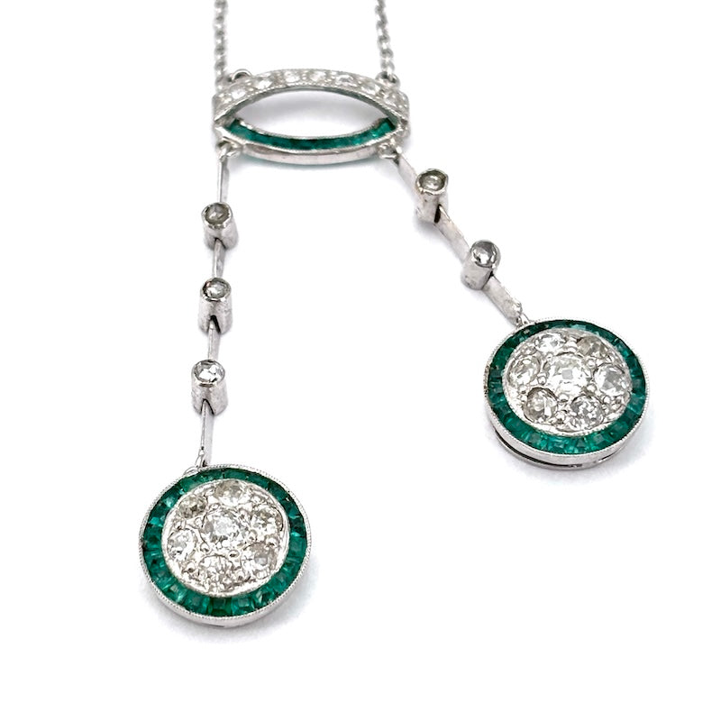 Collier d'epoca smeraldi, diamanti, oro bianco, Francia; 7.34 gr