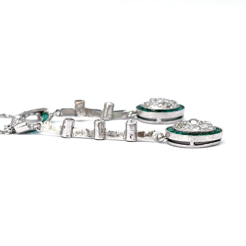 Collier d'epoca smeraldi, diamanti, oro bianco, Francia; 7.34 gr
