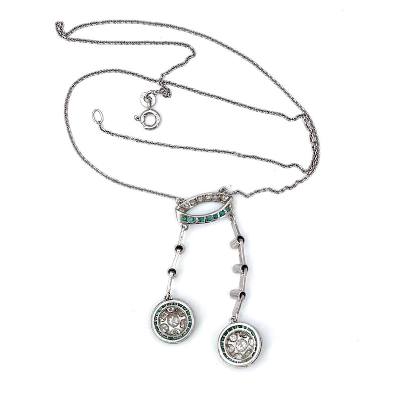 Collier d'epoca smeraldi, diamanti, oro bianco, Francia; 7.34 gr