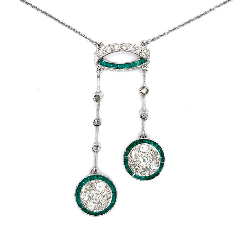 Collier d'epoca smeraldi, diamanti, oro bianco, Francia; 7.34 gr