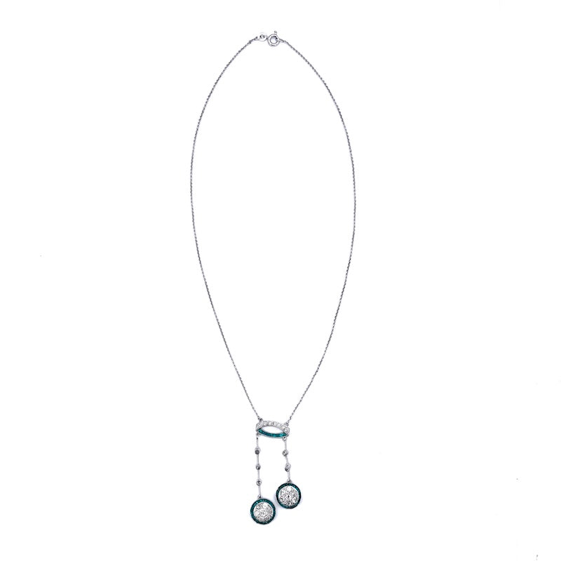 Collier d'epoca smeraldi, diamanti, oro bianco, Francia; 7.34 gr