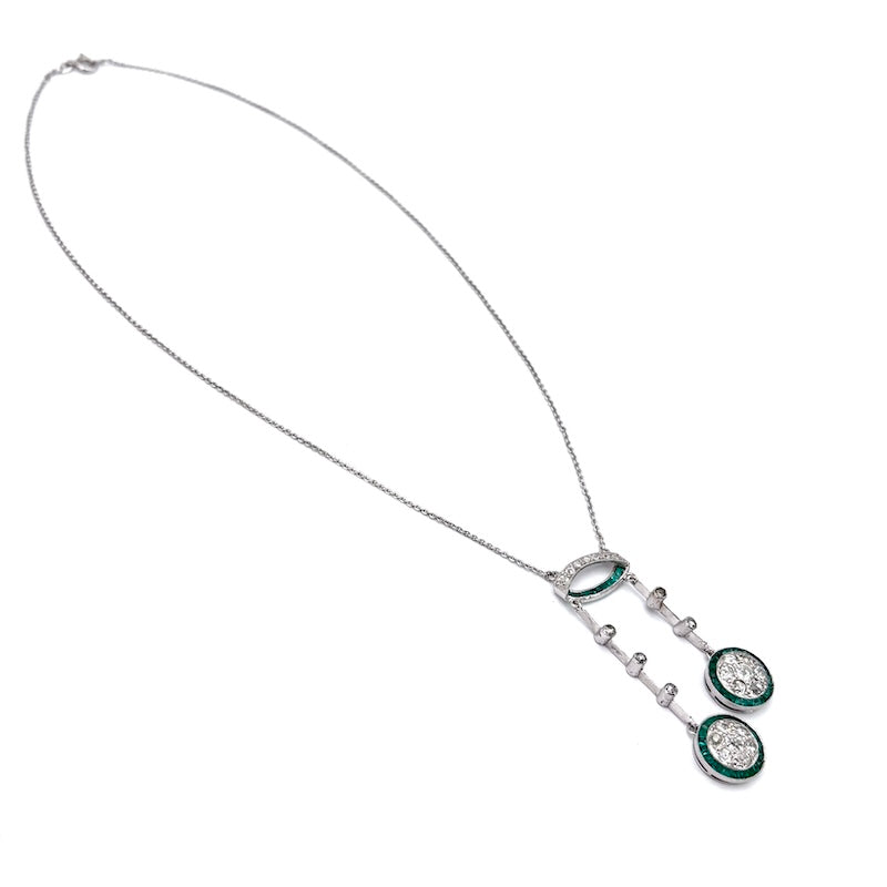 Collier d'epoca smeraldi, diamanti, oro bianco, Francia; 7.34 gr