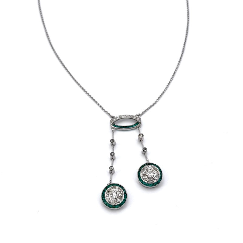 Collier d'epoca smeraldi, diamanti, oro bianco, Francia; 7.34 gr