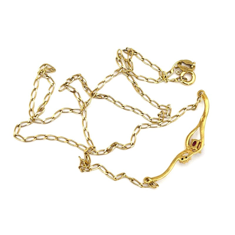 Collier girocollo vintage oro giallo e rubino; 3.33 gr