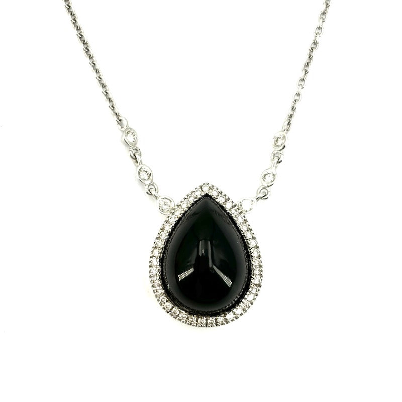 Collier goccia onice, brillanti e oro; 8.02 gr