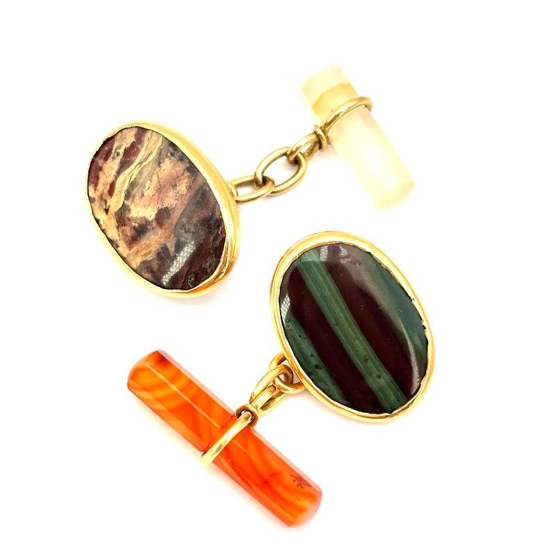 Gemelli vintage oro, agate e diaspri; 9.77 gr