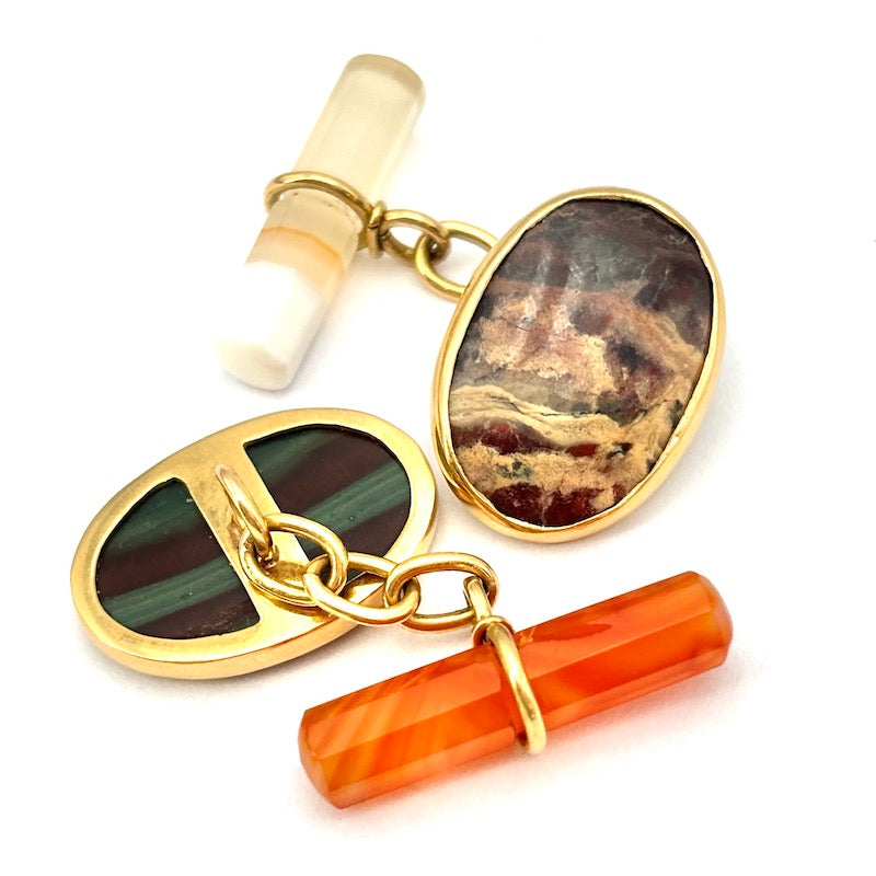 Gemelli vintage oro, agate e diaspri; 9.77 gr