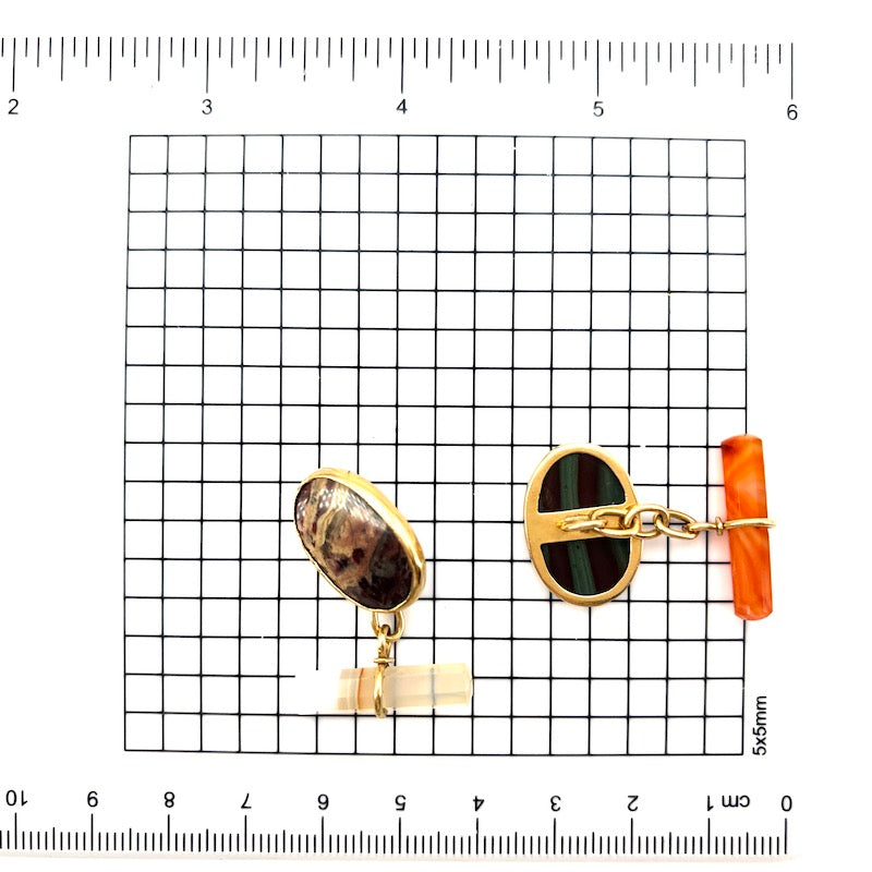 Gemelli vintage oro, agate e diaspri; 9.77 gr