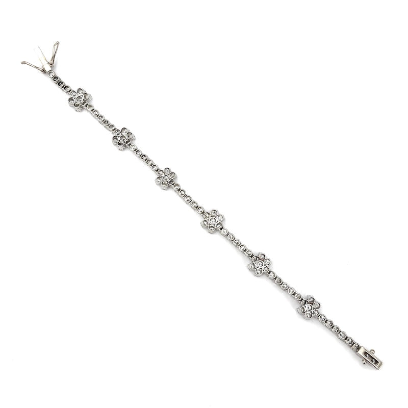 OCCASIONISSIMA! Bracciale tennis margherite oro bianco e brillanti - 7.0-7.5 ct; 12.94 gr - 18 cm