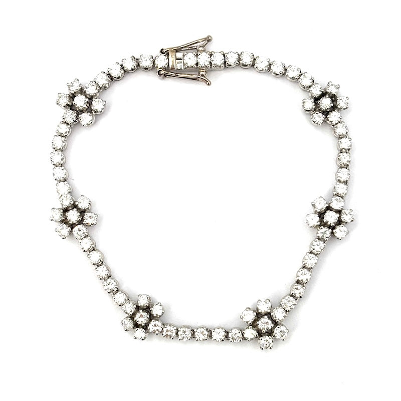 OCCASIONISSIMA! Bracciale tennis margherite oro bianco e brillanti - 7.0-7.5 ct; 12.94 gr - 18 cm