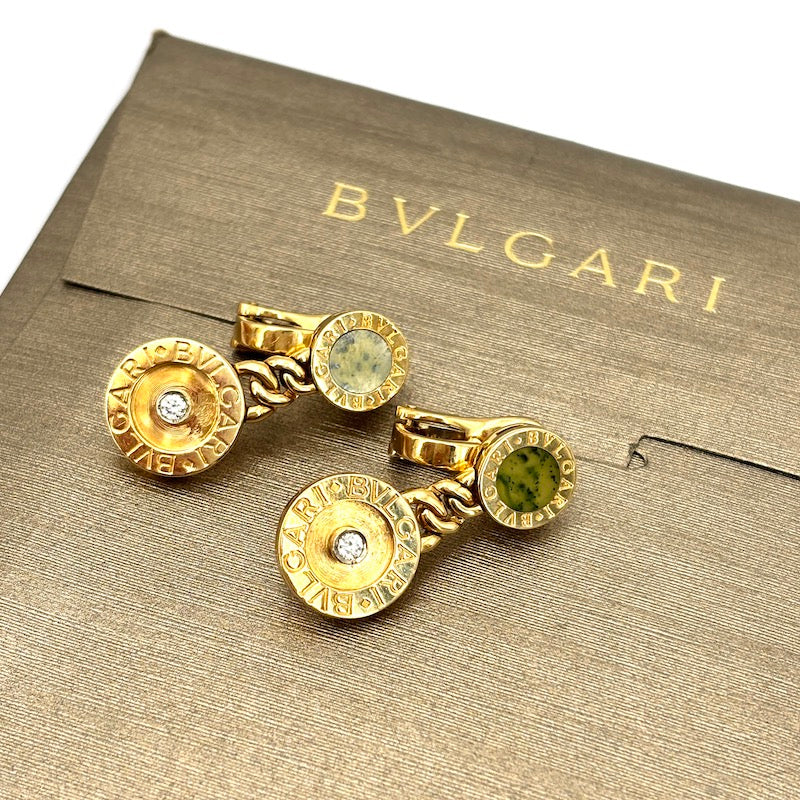 Orecchini Bvlgari, collezione BVLGARI, oro giallo, giada e brillanti, pendenti - 2.8 cm; 16 gr