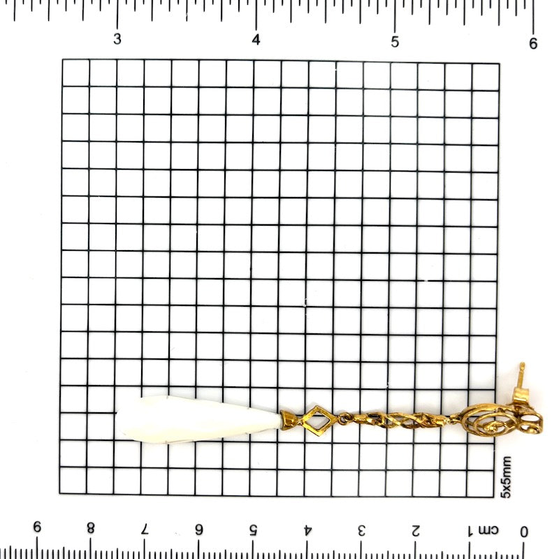 Orecchini agata bianca e oro, pendenti catenella - 7.5 cm; 9.25 gr