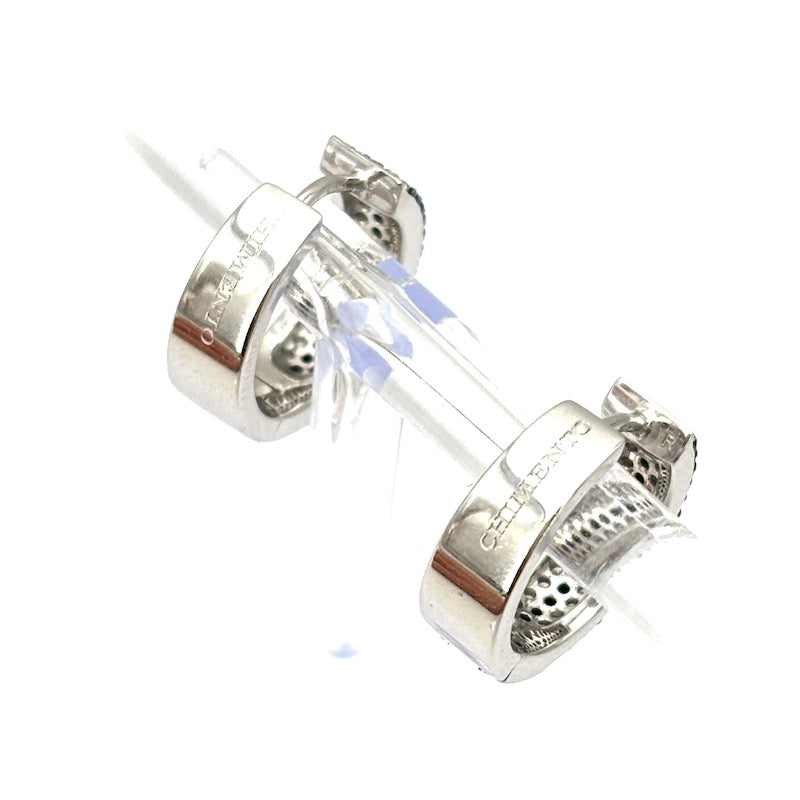 Orecchini anelle Chimento, oro bianco e brillanti bianchi e neri; 5.54 gr - 1.5 cm