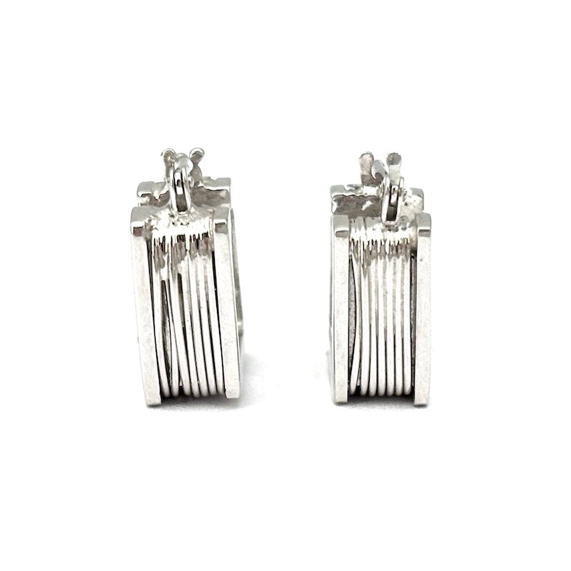 Orecchini anelle, oro bianco squadrate piene; 1.4 cm - 6.94 gr