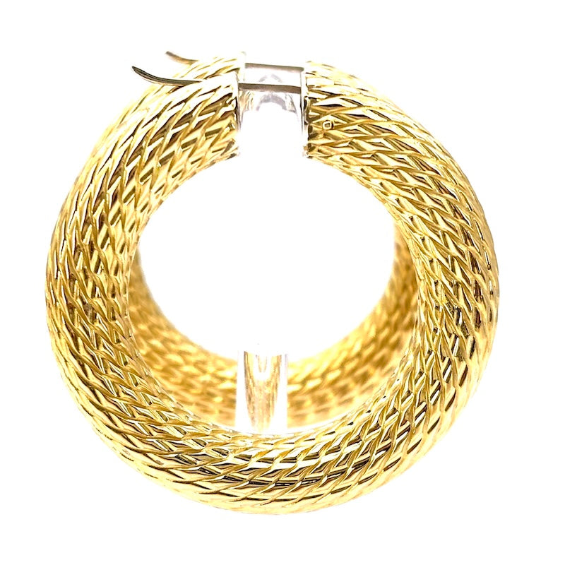 Orecchini anelle cerchi d'oro giallo, spessi, trapuntati; 14.37 gr - 4.2 cm