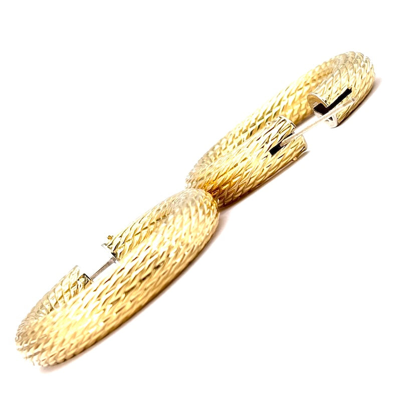 Orecchini anelle cerchi d'oro giallo, spessi, trapuntati; 14.37 gr - 4.2 cm