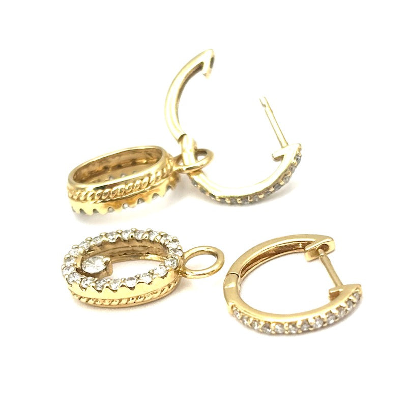 Orecchini anelle e pendenti staccabili, brillanti e oro giallo - 0.90/1.00 ct; 3.04 gr