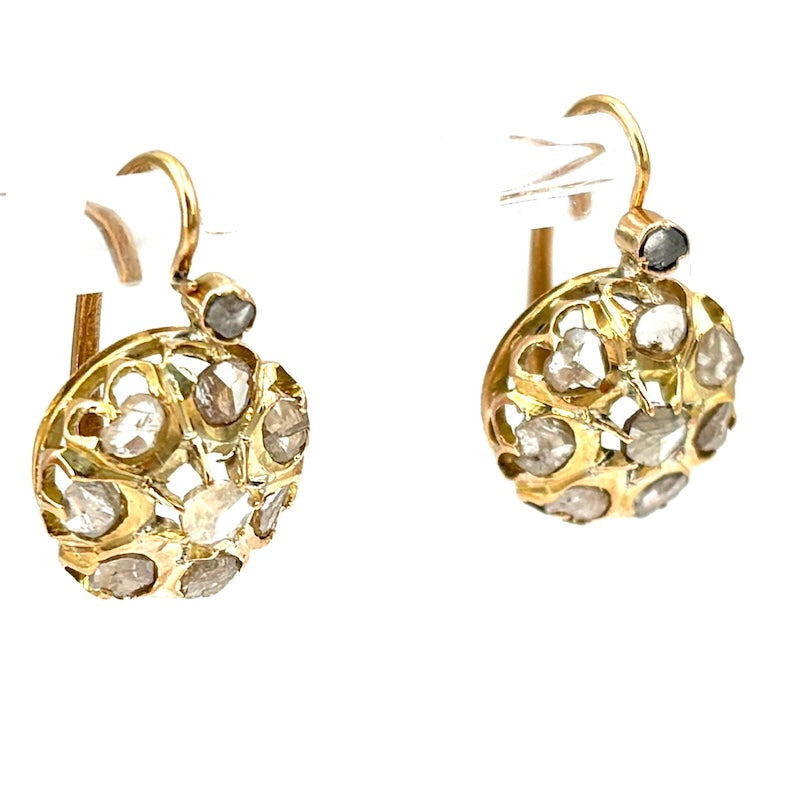 Orecchini antichi toppe diamanti e oro a monachella chiusa sul fronte; 4.95 gr