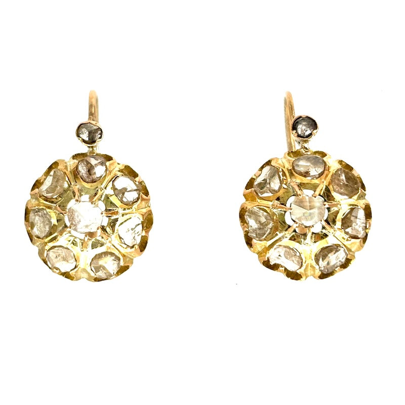 Orecchini antichi toppe diamanti e oro a monachella chiusa sul fronte; 4.95 gr