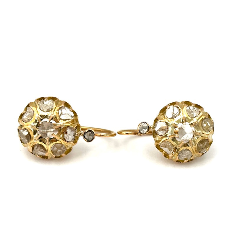 Orecchini antichi toppe diamanti e oro a monachella chiusa sul fronte; 4.95 gr