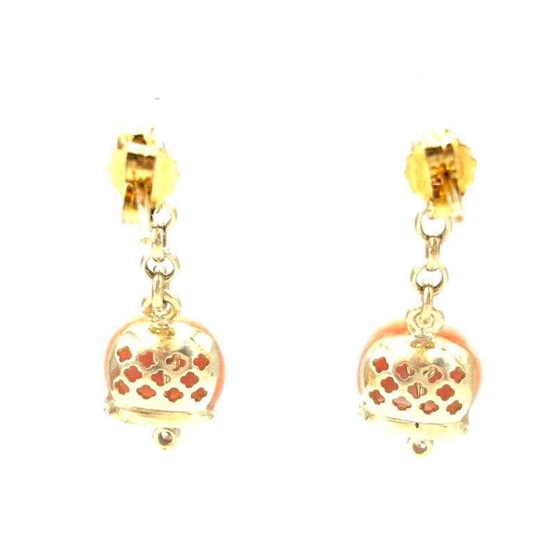 Orecchini camapanelle corallo rosa, pendenti a catenella, argento; 3.75 gr - 2.8 cm